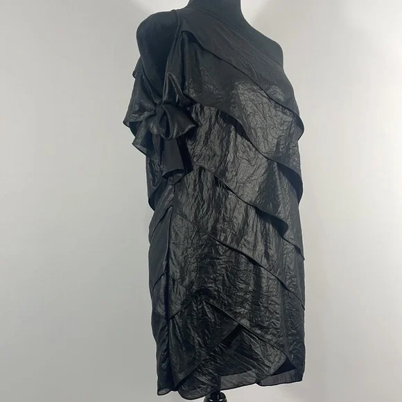 BCBG Maxazaria XS Black One Shoulder, tiered, 6 tier ruffle dress - Picture 2 of 10